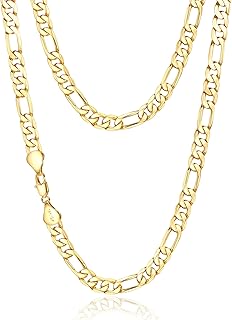 YOIHUR 14K Gold Figaro Necklace for Men, 6mm Figaro Chain, Hypoallergenic & Durable for Everyday Wear, Ideal Jewelry Gift for Birthday & Holidays, for Boyfriend, Husband & Father(18/20/22/24in)