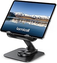 Lamicall Adjustable iPad Stand for Desk - [Ultra-Slim Foldable][360°Rotation] Tablet Holder Stand with Heavy-Duty Base, Mother Day Kindle Holder for 4.7-13" Device, iPad Pro Air Mini, Kindle, E-Reader