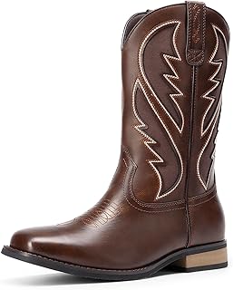 Men's Durable Cowboy Classic Slip on Western Boots with Chic Embroidered Durable Short Fashionable Western Boots