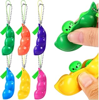 6 PCS Squeeze Bean Keychain, Edamame Pea Keychain Fidget Toys, Colorful Soybeans Fidget Toys Gifts for Kids Adults Stress Relief, Keyring, , Decoration, Party Favors Supplies