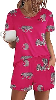 Ekouaer Women's Pajama Sets Short Sleeve Pjs 2 Piece Top and Shorts Sleepwear Comfy Soft Lounge Sets with Pockets