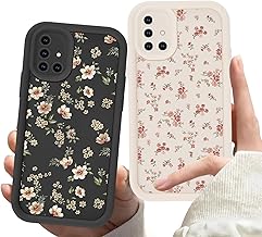 2 Pack Flower Phone Case for Samsung Galaxy A51 4G 6.5",Cute Floral Print Cases Unique Plant Design Pattern for Women Girls Teens,Soft Shockproof Protective Cover for Samsung A51,Beige Black
