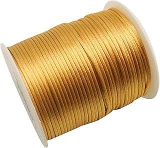 Lassos Boutique 2mm x 100 Yard Rattail Satin Polyester Trim Beading Cord Jewelry Making Macramé Arts and Crafts Chinese Knot (Gold)