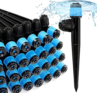 50pcs Drip Emitters Fan Shape with Stake for 1/4" Irrigation Tubing, Adjustable 360 Degree Water Flow Irrigation Vortex Sprayer On 5" Stake Garden Irrigation Dripper for Watering System