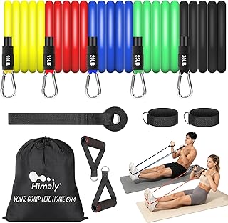 Resistance Bands Set, Himaly Exercise Bands Strength Training Fitness Bands Workout Elastic Bands with Legs Ankle Straps, Door Anchor, Handles & Carry Bag for Home Outdoor Workouts