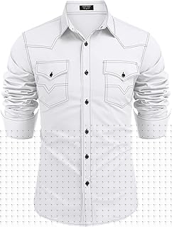 Men's Western Cowboy Shirts Long Sleeve Cotton Casual Button Down Work Shirt with Pockets