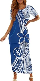 Puletasi Samoan Traditional Maxi Skirt Sets Polynesian Tribal Tapa Totem Women Island Short Sleeves Set Maxi Dress