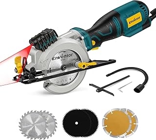 Enventor Mini Circular Saw, 5.8A 4-1/2" Electric Circular Saws with 6 Saw Blades, Laser Guide, Max Cutting Depth 1-11/16"(90°), 1-1/8"(45°) for Soft Metal, Wood, Tile, Drywall, Plastic Cutting