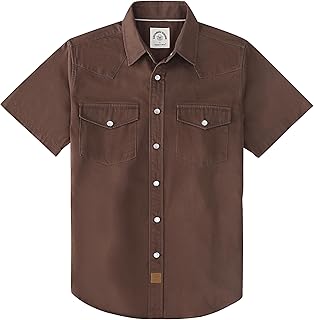 Pearl Snap Western Shirt for Men Short Sleeve Durable Cotton Cowboy Work Shirt