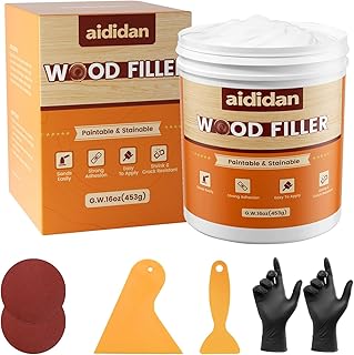 Wood Filler, Wood Repair Kit, 16 Ounce Paintable & Stainable Wood Putty Filler, Wood Scratch Cracks Holes Repair Furniture, Exterior Wood Filler Water Resistant, Wood Putty (White)