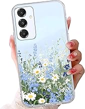 Cute Blue Flower Clear Phone Case for Samsung Galaxy S7 5.1", Phone Cover with Aesthetic Girly Wild Flowers Grass Pattern for Women Girls, Soft Silicone TPU Transparent Cases for Samsung S7