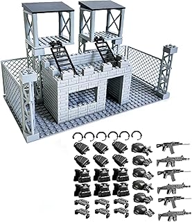 Army Base Building Brick Set, Army Minifigure War Accessories, Defence Base Guard Tower Guns Weapons Building Block Toy