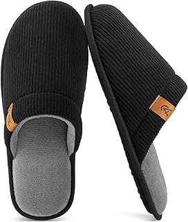 Men's Corduroy Scuff Slippers Soft Comfy Memory Foam Non-slip Indoor House Shoes
