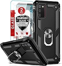 LeYi for Samsung Galaxy A03S Phone Case, Samsung AO3S Case with [2 Pack] Screen Protector, [Military-Grade] Magnetic Ring Kickstand Protective Phone Case for Galaxy A03S (6.5 Inch), Black
