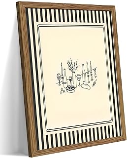 Framed Vintage Striped Kitchen Wall Art, Cozy Dining Table Supper Canvas Print, Minimalist Line Sketch Style Poster, Modern Elegant Wall Decor for Kitchen Dining Room Living Room 8x10in
