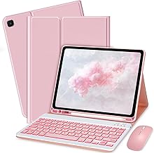 Keyboard Case for Samsung Galaxy Tab S6 Lite 10.4 inch - 7 Colors Backlit Keyboard Cover and Mouse (Pink)