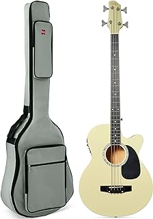 Best Choice Products Acoustic Electric Bass Guitar, Full Size 4 String, Fretted Bass Guitar w/Padded Gig Bag - Cream White
