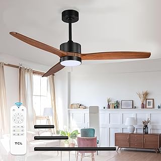 TCL Ceiling Fans with Light and Remote: 52 inch 3 Wooden Blades 3 Dimmable LED Fan for Room Indoor Modern Farmhouse Decor - 6 Speed Memory DC Reversible Fan Lights (Walnut, 52 Inch)