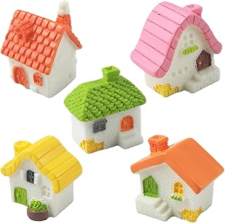 EMiEN 5 Pieces Mini House Miniature Ornament Kits,Miniature Ornament for DIY Dollhouse Decoration Fairy Garden Plant Décor