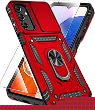 SunStory Phone Case Compatible with Samsung Galaxy A16 5G Case with HD Screen Protector & Slide Camera Cover & Kickstand, [Military-Grade] Phone Case for Samsung A16 (Red)
