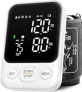 Blood Pressure Monitor Upper Arm Machine Accurate Adjustable BP Cuff Kit Led Backlit Display 2 Users 240 Sets Memory Includes Storage Bag White