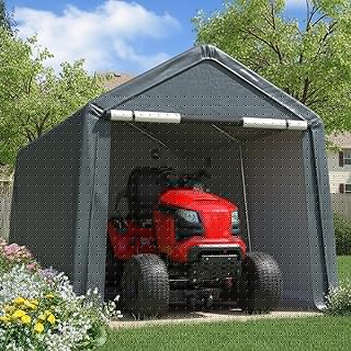 Quictent 8x10FT Carport Shelter Storage Shed with Roll-Up Mesh Windows, Heavy Duty Portable Garage for Motorcycle, ATV, Garden Tools Waterproof Storage Tent with Reinforced Frame, Dark Gray