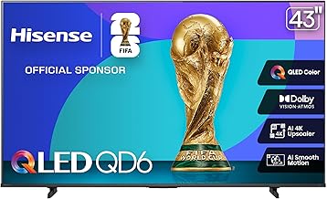 43" Class QD6 Series (43QD6QF, 2025 Model) QLED 4K UHD Smart Fire TV, Voice Remote with Alexa, Dolby Vision, Dolby Atmos, Motion Rate 120, HDR 10+, Game Mode Plus, MEMC, VRR, ALLM