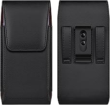 Leather Cell Phone Holster with Belt Clip Strong Magnetic Closure for Samsung Galaxy Ultra S25 S24 S23 S22 S21 S20 A17 A16 A15 A14 A13, Motorola G Stylus, XL-Black