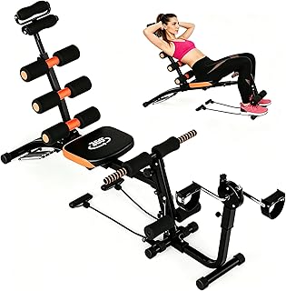 6 in 1 Ab Workout Bench for Home Gym Adjustable Workout Bench with Leg Extension, 360° Twisting Seat, Pedal, Multi-Functional Adjustable Ab Crunch Machine for Total Body Workout