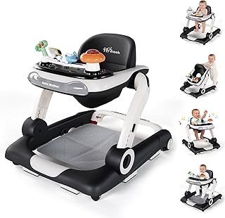 Baby Walker,4-Gear Height Adjustable Baby Walker with Wheels,5 in 1 Baby Activity Center,Music and Lights Bouncer Walker for Baby Boy 6-18 Months,Adjustable Speed Baby Push Walker