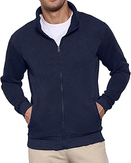 Men's Full-Zip Sweatshirt No Hood Hoodies Stand Collar Cardigan Pockets Jacket Casual & Active