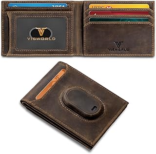Men's Wallet Compatible with Samsung Galaxy SmartTag 2, Bifold Full-Grain Leather Slim Smart Wallet with Tracker, Rfid Blocking, 11 Card Slots