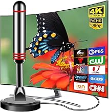 TV Antenna for Smart TV Indoor, 2024 Newest Antenna with Strong Magnetic Base, 360°&Long Range Reception TV Antenna for Local Channels, Easy Setup Antenna for TV Without Cable (Black+Red)
