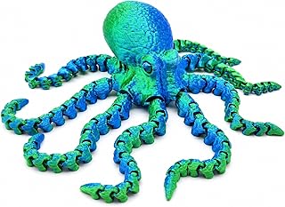 3D Printed Octopus, Flexible Poseable Sea Animal, 10.6 Inch 3D Printed Octopus, Collectible Display for Adults, Home Office Classroom Decor Executive Desk Fidget Toys