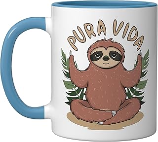 Pura Vida Costa Rica Yogi Sloth Meditation - Costa Rican Ceramic Mug, Blue/White