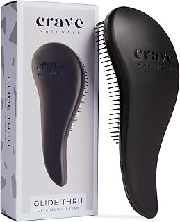 Crave Naturals Glide Thru Detangling Brush, Detangler Brush for Curly, Straight, Wet and Dry Hair Comb for Adults and Kids, Hair Accessories for Women, Black