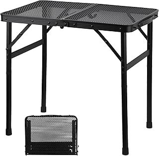 GREGIN Camping Table with Mesh Desktop, Lightweight & Portable Small Folding Grill Table, Height Adjustable Metal Outdoor Table for Camp, Cooking, BBQ, RV, Picnic-2 FT Black