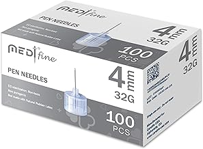 Medt Fine Insulin Pen Needles 32G 4mm - Ultra-Fine, Diabetic Pen Needles Designed for Comfort, Universal Fit for Most Pen-Style Devices, Sterile Single-Use Pen Tips, 100 Count (Pack of 1)