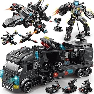 Building Block Robot 27 in1 SWAT Police Command Truck Building Kit for Kids City Helicopter Bricks Kit Educational Toys for Boys Age 6 7 8 9 10 11 12 Years Old 585PCS