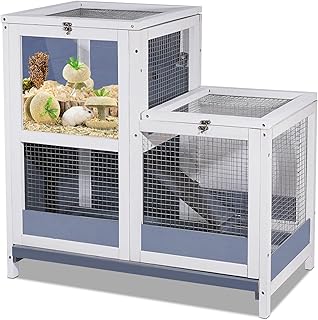 2-Story Guinea Pig Cages Wooden Indoor Rabbit Hutch Hamster Cage with Openable Roofs, Removable Tray and Wide Ramp, Small Animal Habitats for Hamsters, Guinea Pig, Ferrets, Hedgehog