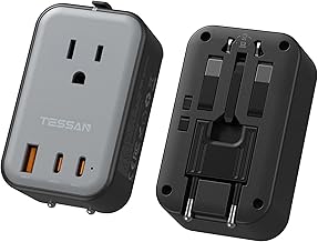 TESSAN Travel Adapter 009, PD 20W Universal Power Adapter 2 USB C 1 USB A, Ultra Thin International Plug Adaptor Worldwide Outlet for US to European UK Italy Spain New Zealand (Type C G A I), 1 Pack