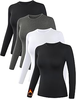 4 Pack Women’s Thermal Shirts, Women Fleece Lined Compression Long Sleeve Base Layer Tops for Winter Cold Weather