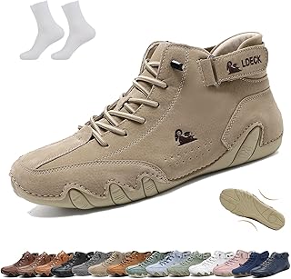 SPFPDD Men Women Handmade High Top Slip-On Boots Beck Shoes Outdoor Waterproof Non-Slip Lightweight Breathable Chukka Boots Casual Barefoot Sneakers for Hiking & Driving(Khaki,7.5 Women/6.5 Men)