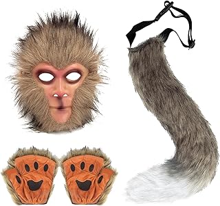 Monkey Costume Adult Orangutan Cosplay Outfit Mask Tail Gloves Accessories Props for Men Women