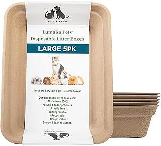 Disposable Cat Litter Box, 5-Pack (Large) – Extra Thick & Sturdy, Leak Resistant, No Scrubbing, Odor Resistant, Biodegradable Recycled Pulp – Multi-Location Coverage