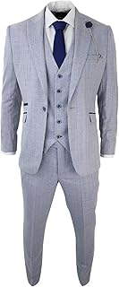 Mens 3 Piece Check Suit Tweed Light Blue Tailored Fit Wedding Peaky Classic