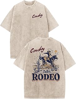 Western Shirts for Men Vintage Rodeo Cowboy Shirt Oversized Graphic Tees Country Concert Acid Wash T-Shirts Tops