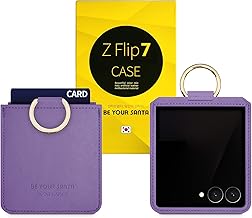 [BeYourSanta] Galaxy Z Flip 7 Case with Ring - Avant-Garde Handmade Saffiano Vegan Leather Case, Anti-Scratch Hinge Protection, Made in Korea (1 Pocket, Light Purple)
