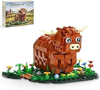 Highland Cow Brick Building Kit, 398 Pcs Farm Animal Building Set for Adults, Scottish Cattle Model, Farmhouse Decor Collectible, Gift for Animal Lovers