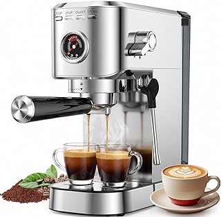 Espresso Machine 20 Bar, 1350W Expresso Coffee Machines with Steam Milk Frother,Stainless Steel Espresso Maker with 39oz Removable Water Tank for Latte Cappuccino etc (silver)